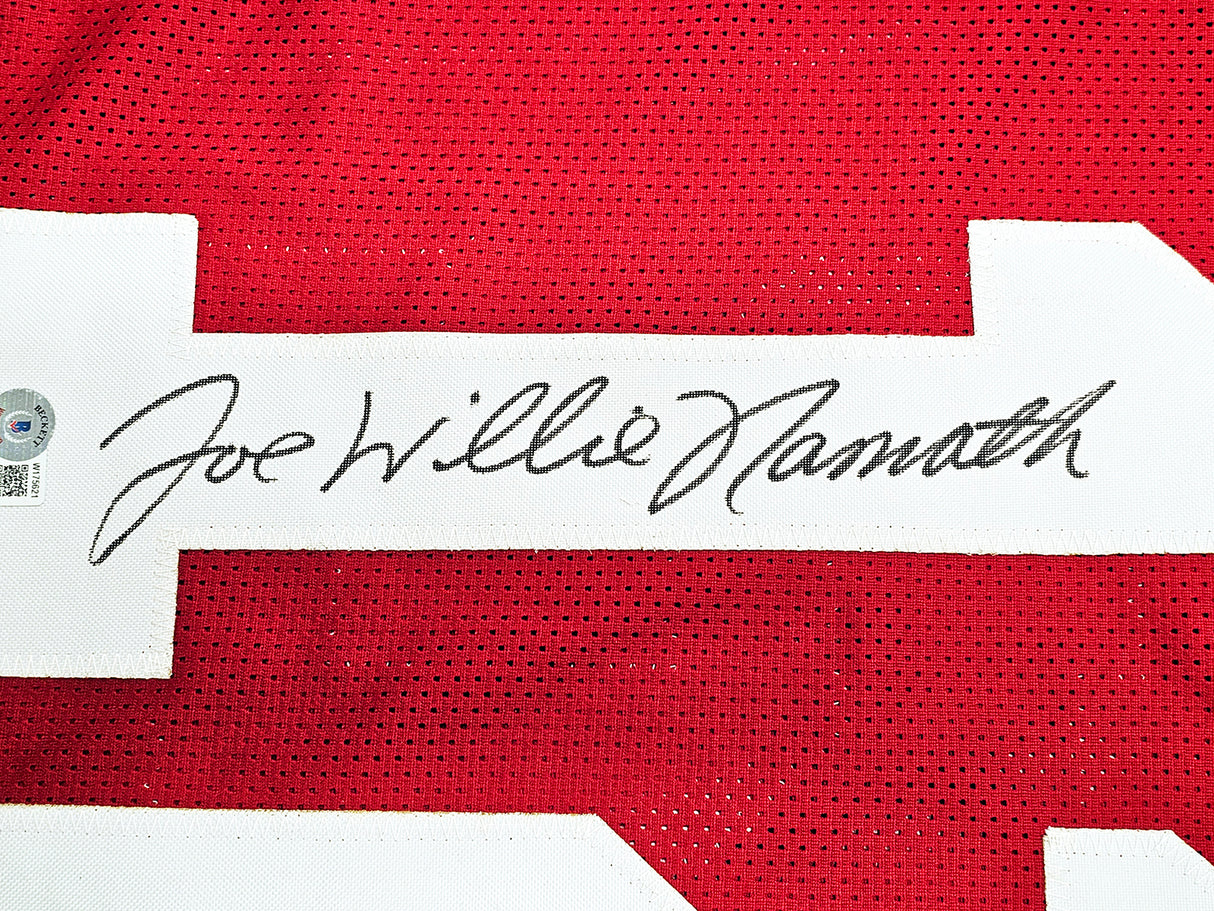 Alabama Crimson Tide Joe Willie Namath Autographed Crimson Jersey Full Name Beckett BAS Witness Stock #212601