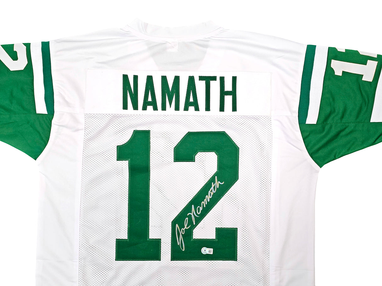 New York Jets Joe Namath Autographed White Jersey Beckett BAS Witness Stock #212599