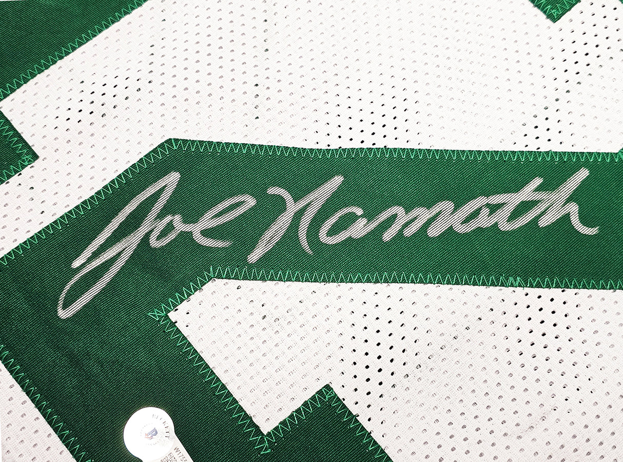 New York Jets Joe Namath Autographed White Jersey Beckett BAS Witness Stock #212599