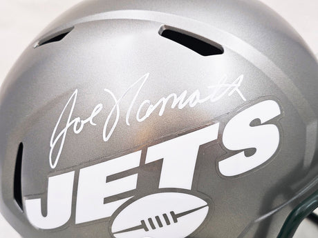 Joe Namath Autographed New York Jets Flash Gray Full Size Replica Speed Helmet Beckett BAS Witness Stock #212597