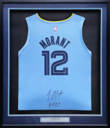 Memphis Grizzlies Ja Morant Autographed Framed Light Blue Fanatics Jersey "ROY 20" Beckett BAS QR Stock #212659