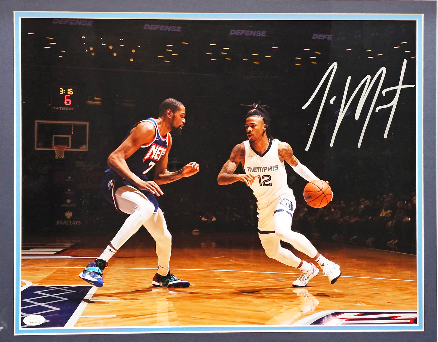 Ja Morant Autographed Framed 16x20 Photo Memphis Grizzlies vs. Kevin Durant JSA #AC65291