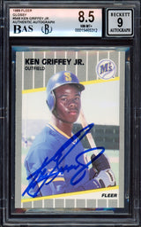 Ken Griffey Jr. Autographed 1989 Fleer Glossy Rookie Card #548 Seattle Mariners BGS 8.5 Auto Grade Mint 9 Beckett BAS #15465312