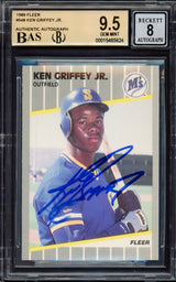 Ken Griffey Jr. Autographed 1989 Fleer Rookie Card #548 Seattle Mariners BGS 9.5 Auto Grade Near Mint/Mint 8 (Smudged) Beckett BAS #15465624