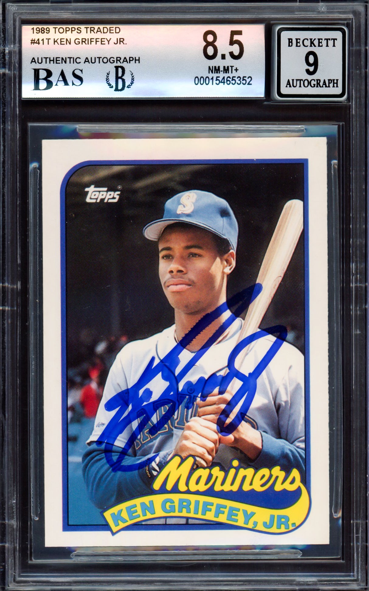 Ken Griffey Jr. Autographed 1989 Topps Traded Rookie Card #41T Seattle Mariners BGS 8.5 Auto Grade Mint 9 Beckett BAS #15465352