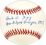 Fred Kipp Autographed Official NL Baseball Brooklyn Dodgers "1957" Beckett BAS QR #BM25073