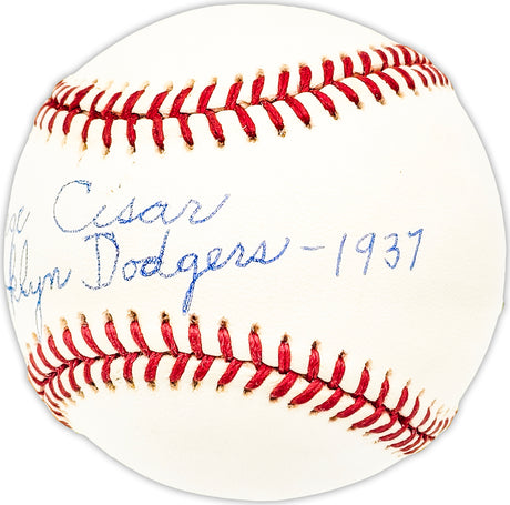 George Cisar Autographed Official NL Baseball Brooklyn Dodgers "1937" Beckett BAS QR #BM25181