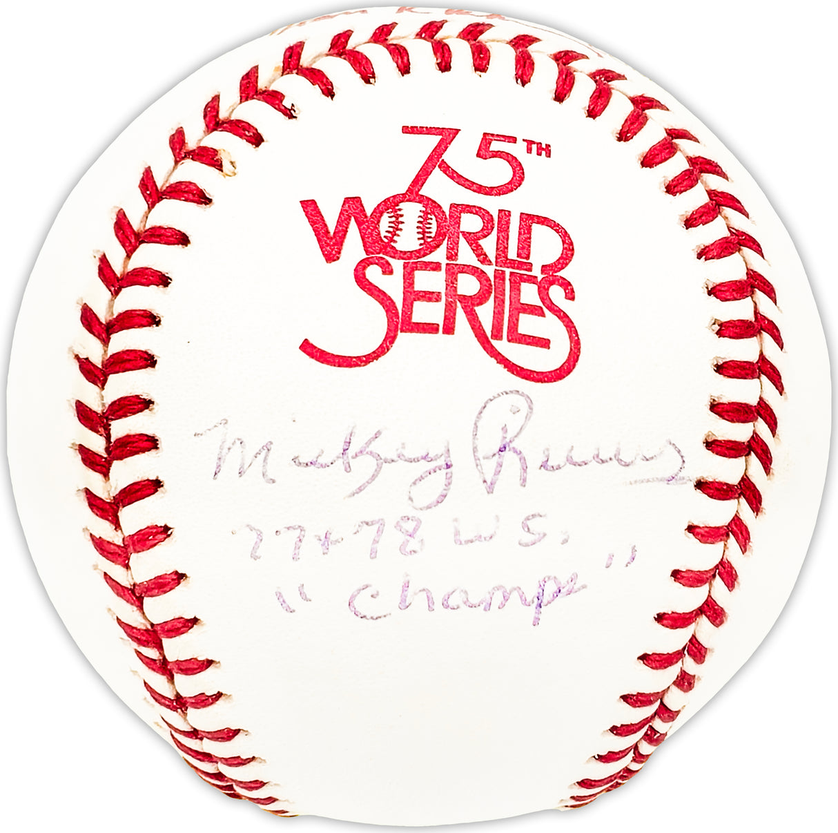 Mickey Rivers Autographed Official 1978 World Series Logo MLB Baseball New York Yankees "77 & 78 WS Champs" Beckett BAS QR #BM25597