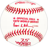 Mickey Rivers Autographed Official 1978 World Series Logo MLB Baseball New York Yankees "77 & 78 WS Champs" Beckett BAS QR #BM25597