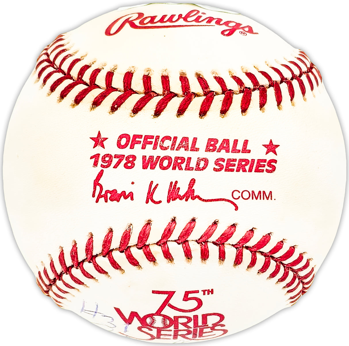 Ed Figueroa Autographed Official 1978 World Series Logo MLB Baseball New York Yankees "#31 20 Game Winner 1978" Beckett BAS QR #BM25616