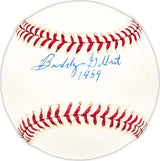 Buddy Gilbert Autographed Official NL Baseball Cincinnati Reds "1959" Beckett BAS QR #BM25353