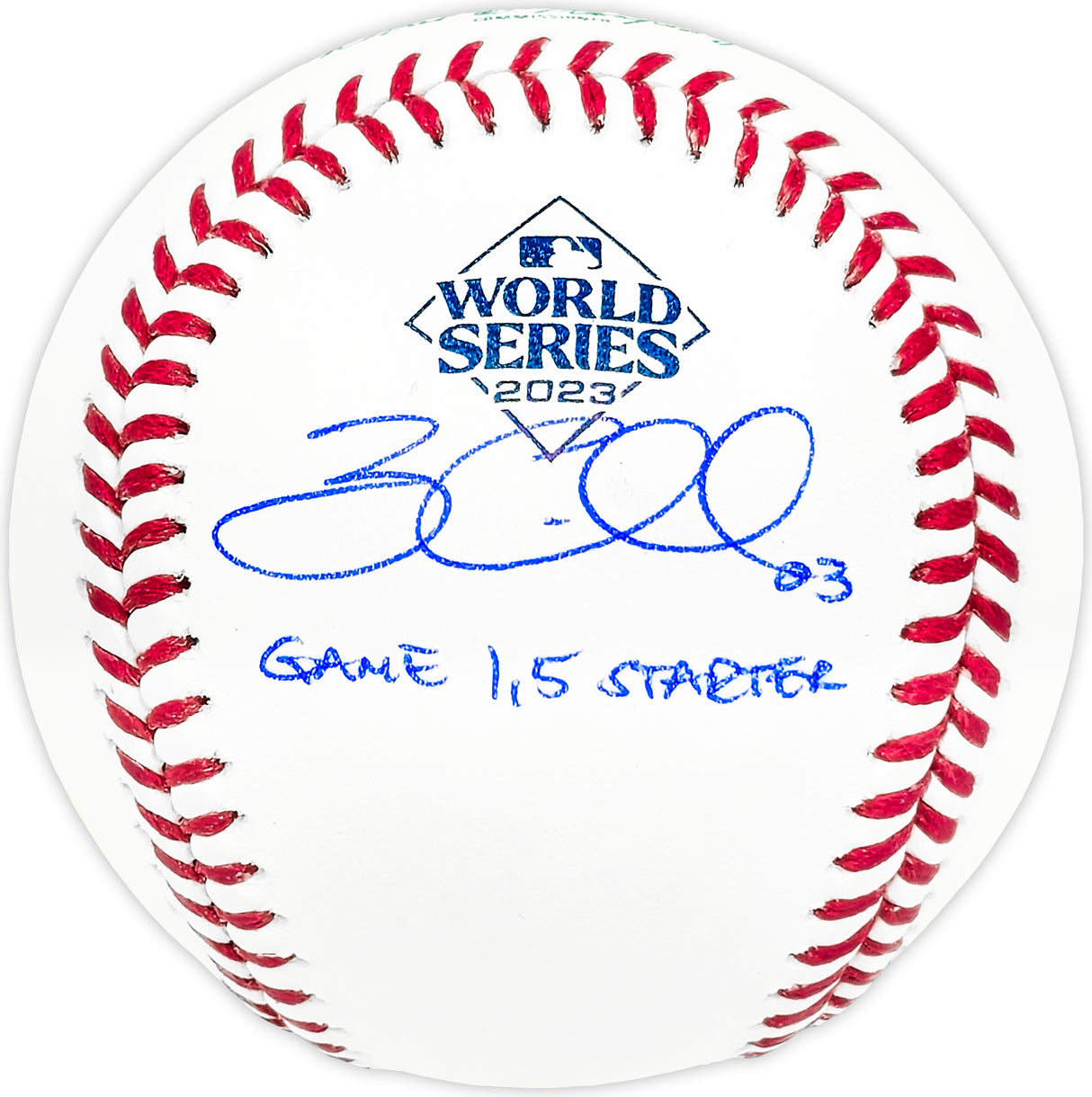 Zac Gallen Autographed Official 2023 World Series Logo MLB Baseball Arizona Diamondbacks "Game 1, 5 Starter" Beckett BAS Witness Stock #227322