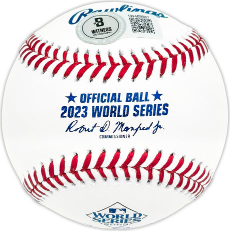 Zac Gallen Autographed Official 2023 World Series Logo MLB Baseball Arizona Diamondbacks Beckett BAS Witness Stock #227323