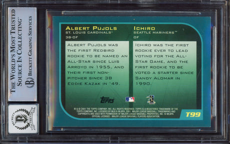 Albert Pujols & Ichiro Suzuki Autographed 2001 Topps Traded Rookie Card #T99 Auto Grade Gem Mint 10 "01 ROY " Beckett BAS #15495744