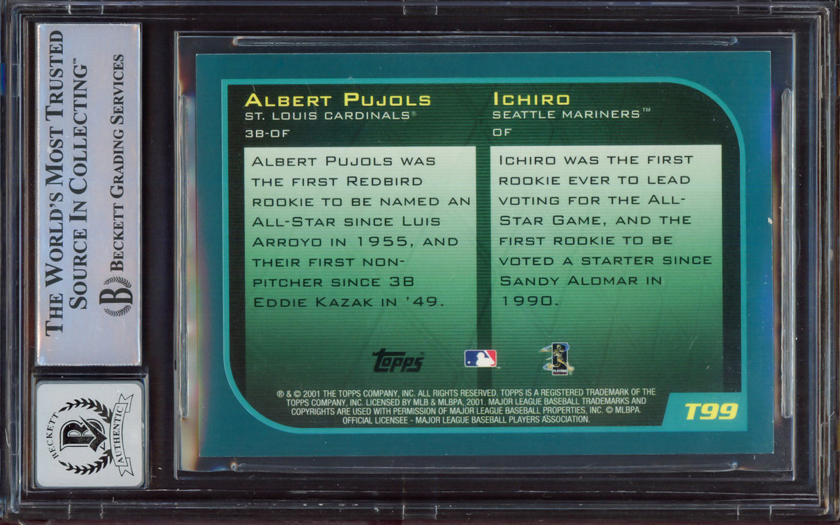 Albert Pujols & Ichiro Suzuki Autographed 2001 Topps Traded Rookie Card #T99 Auto Grade Gem Mint 10 Beckett BAS #15495748