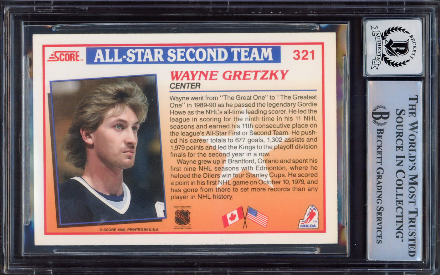 Wayne Gretzky Autographed 1990-91 Score Card #321 Los Angeles Kings Auto Grade Gem Mint 10 Beckett BAS #15496449