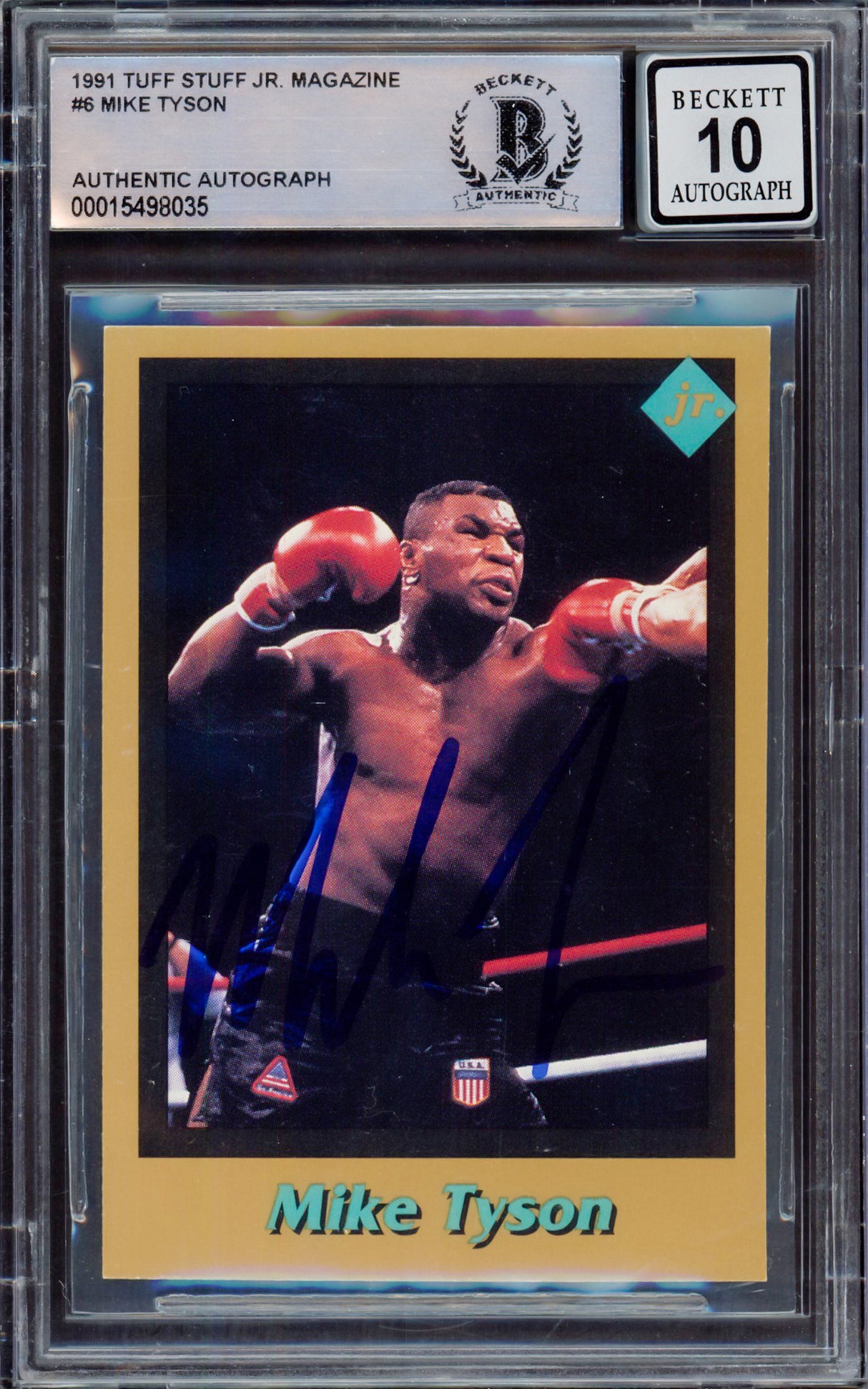 Mike Tyson Autographed 1991 Tuff Stuff Jr. Magazine Card #6 Auto Grade Gem Mint 10 Beckett BAS #15498035