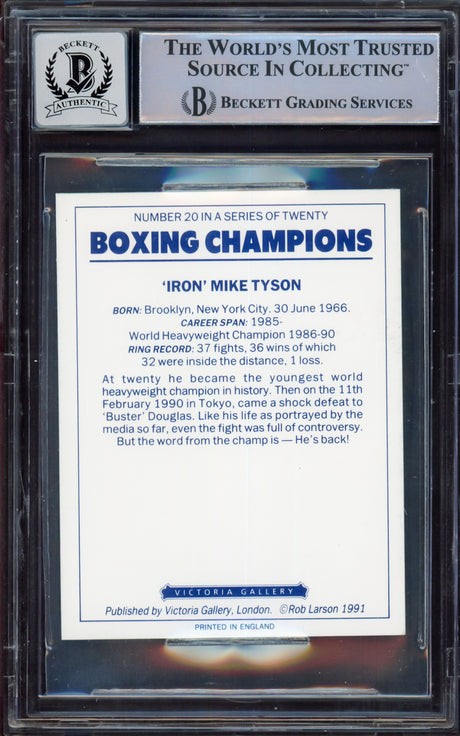 Mike Tyson Autographed 1991 Victoria Gallery Boxing Champions Card #20 Auto Grade Gem Mint 10 Beckett BAS #15498040