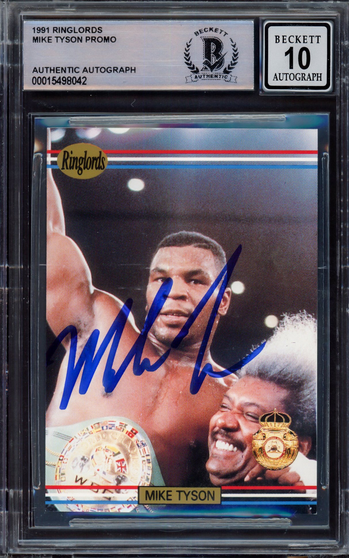 Mike Tyson Autographed 1991 Players International Ringlords Sample Card Auto Grade Gem Mint 10 Beckett BAS #15498042