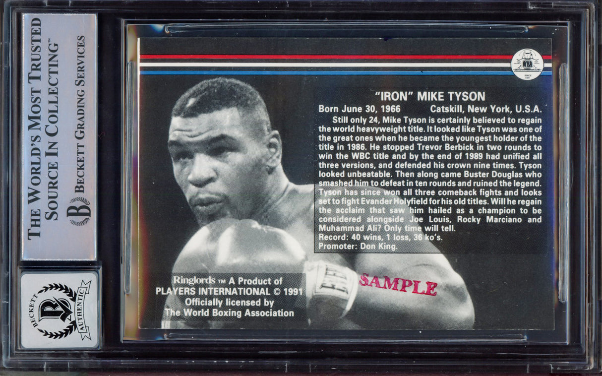 Mike Tyson Autographed 1991 Players International Ringlords Sample Card Auto Grade Gem Mint 10 Beckett BAS #15498042