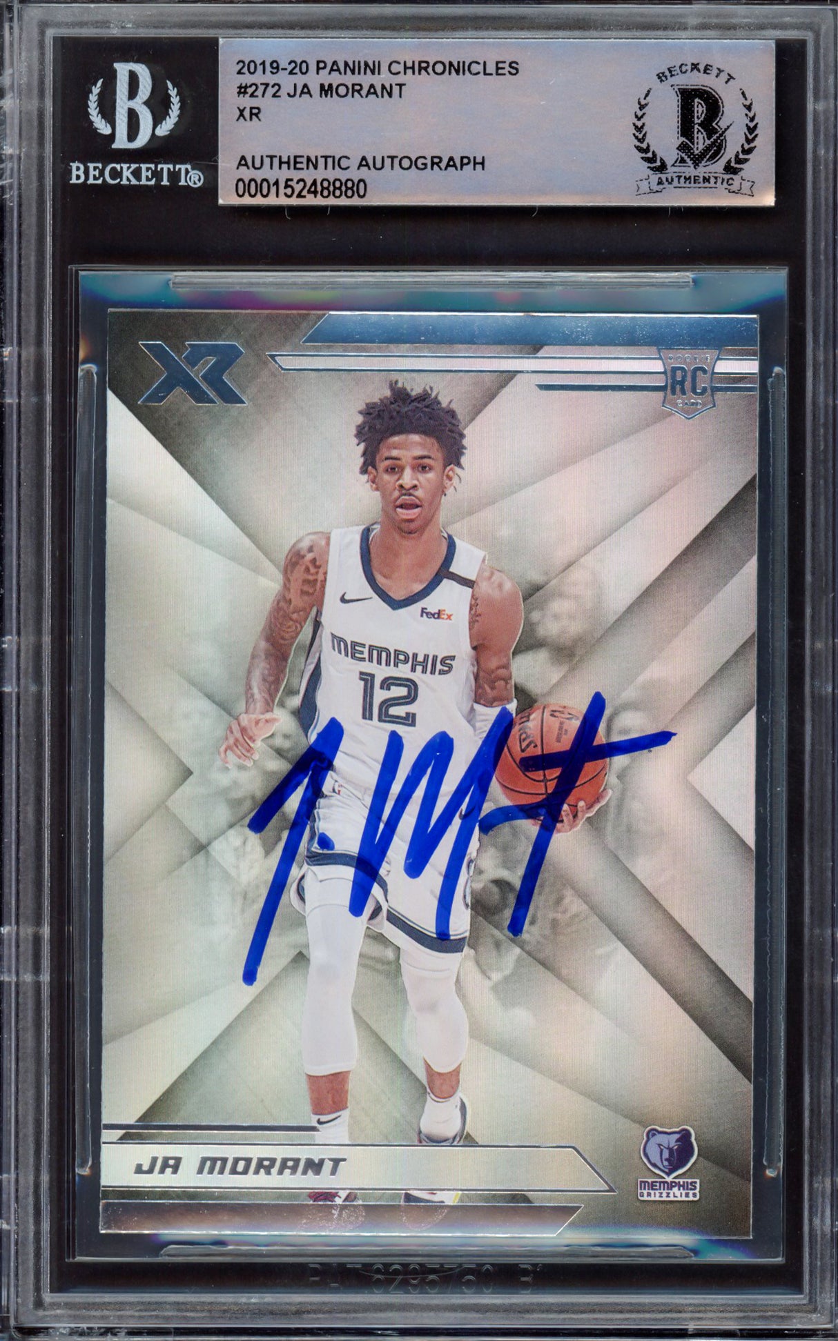 Ja Morant Autographed 2019-20 Panini Chronicles XR Rookie Card #272 Memphis Grizzlies Beckett BAS #15248880