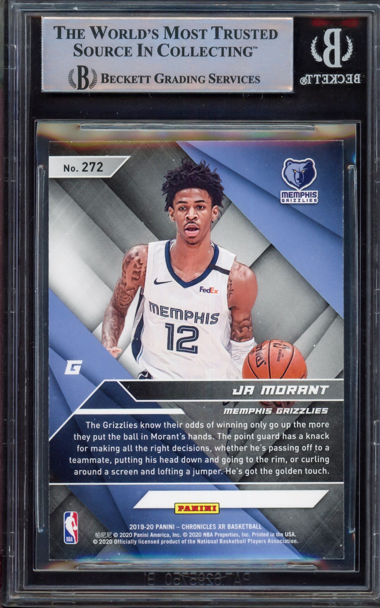 Ja Morant Autographed 2019-20 Panini Chronicles XR Rookie Card #272 Memphis Grizzlies Beckett BAS #15248880