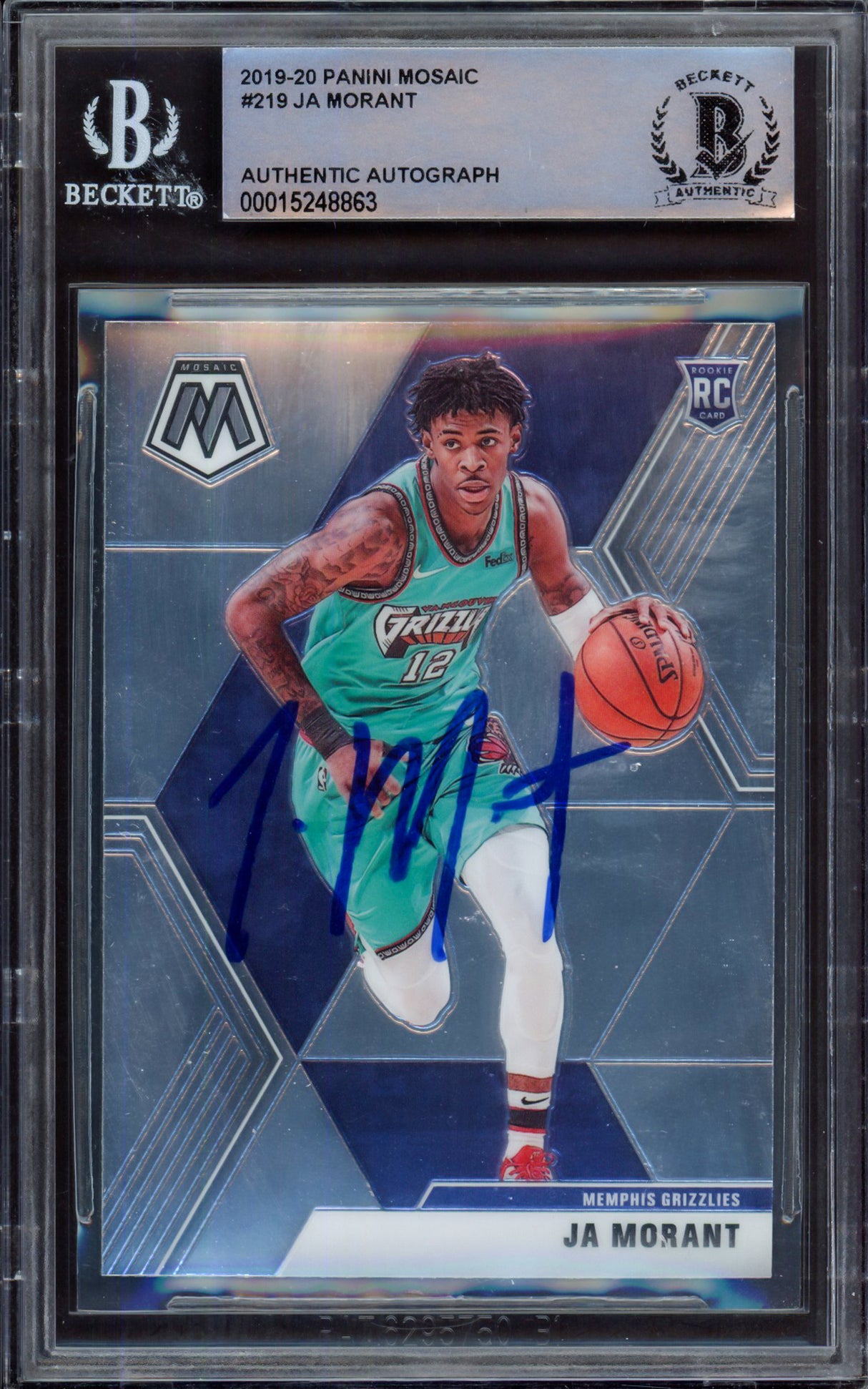 Ja Morant Autographed 2019-20 Panini Mosaic Rookie Card #219 Memphis Grizzlies Beckett BAS #15248863