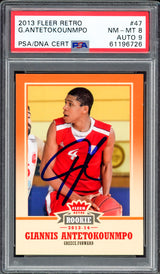 Giannis Antetokounmpo Autographed 2013 Fleer Retro Rookie Card #47 Milwaukee Bucks PSA 8 Auto Grade Mint 9 PSA/DNA #61196726