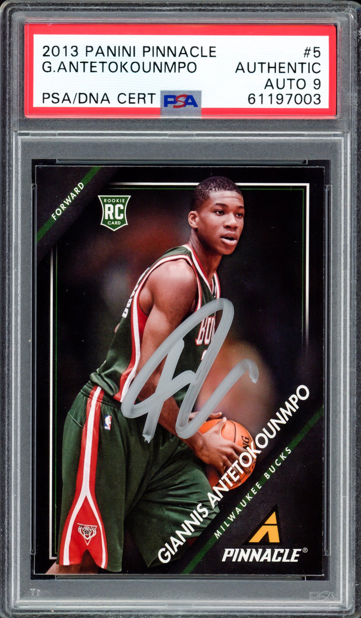 Giannis Antetokounmpo Autographed 2013 Panini Pinnacle Rookie Card #5 Milwaukee Bucks Auto Grade Mint 9 PSA/DNA #61197003