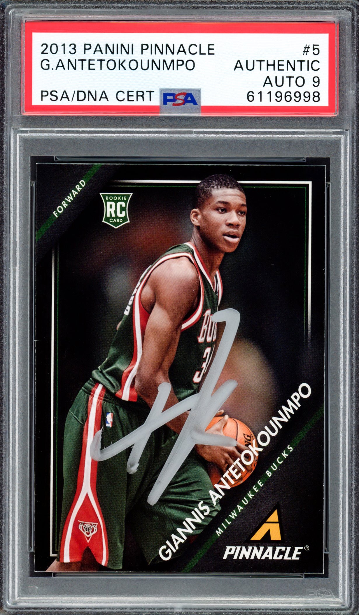 Giannis Antetokounmpo Autographed 2013 Panini Pinnacle Rookie Card #5 Milwaukee Bucks Auto Grade Mint 9 PSA/DNA #61196998