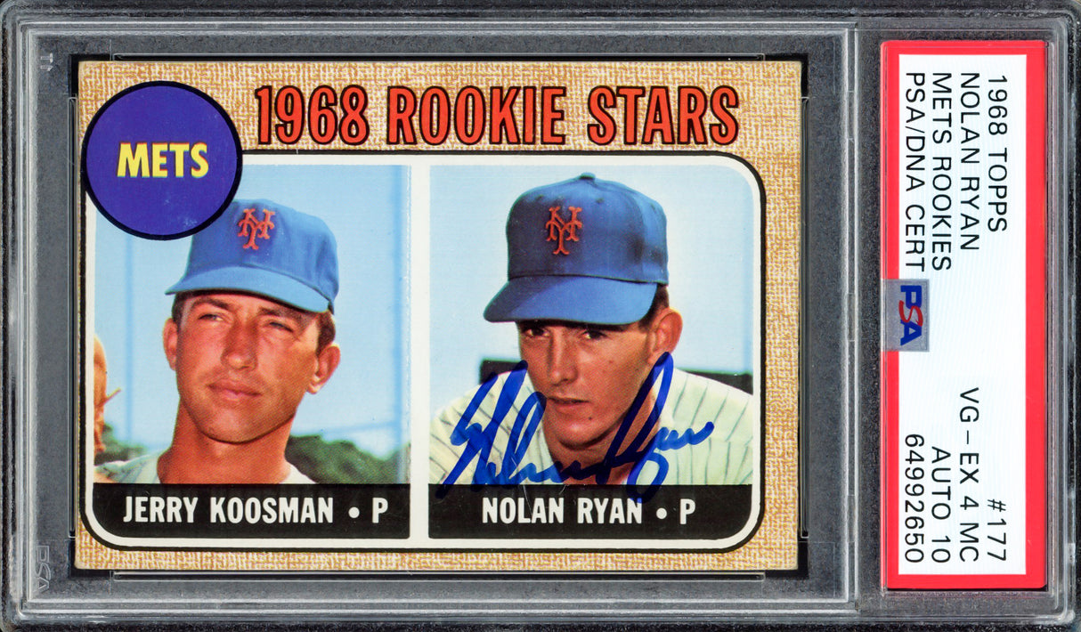 Nolan Ryan Autographed 1968 Topps Rookie Card #177 New York Mets PSA 4 (MC) Auto Grade Gem Mint 10 PSA/DNA #64992650