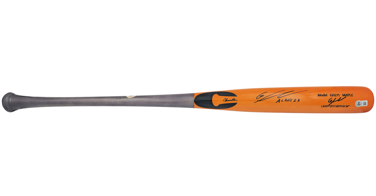 Gunnar Henderson Autographed Orange Chandler Player Model Baseball Bat Baltimore Orioles "AL ROY 23" Beckett BAS Witness Stock #225827