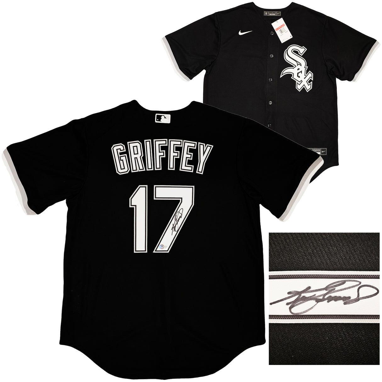 Chicago White Sox Ken Griffey Jr. Autographed Black Nike Jersey Size L Beckett BAS Witness Stock #212473