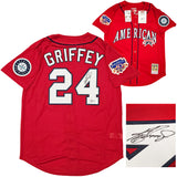 Seattle Mariners Ken Griffey Jr. Autographed Red Authentic Mitchell & Ness 1997 All Star Game Jersey Size L Jackie Robinson Patch Beckett BAS Witness Stock #212471