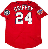 Seattle Mariners Ken Griffey Jr. Autographed Red Authentic Mitchell & Ness 1997 All Star Game Jersey Size XL Jackie Robinson Patch Beckett BAS Witness Stock #212470