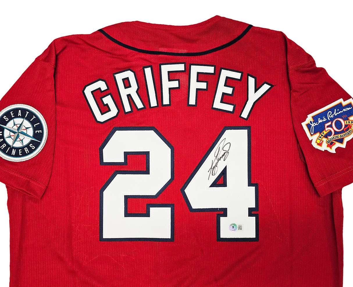 Seattle Mariners Ken Griffey Jr. Autographed Red Authentic Mitchell & Ness 1997 All Star Game Jersey Size XL Jackie Robinson Patch Beckett BAS Witness Stock #212470