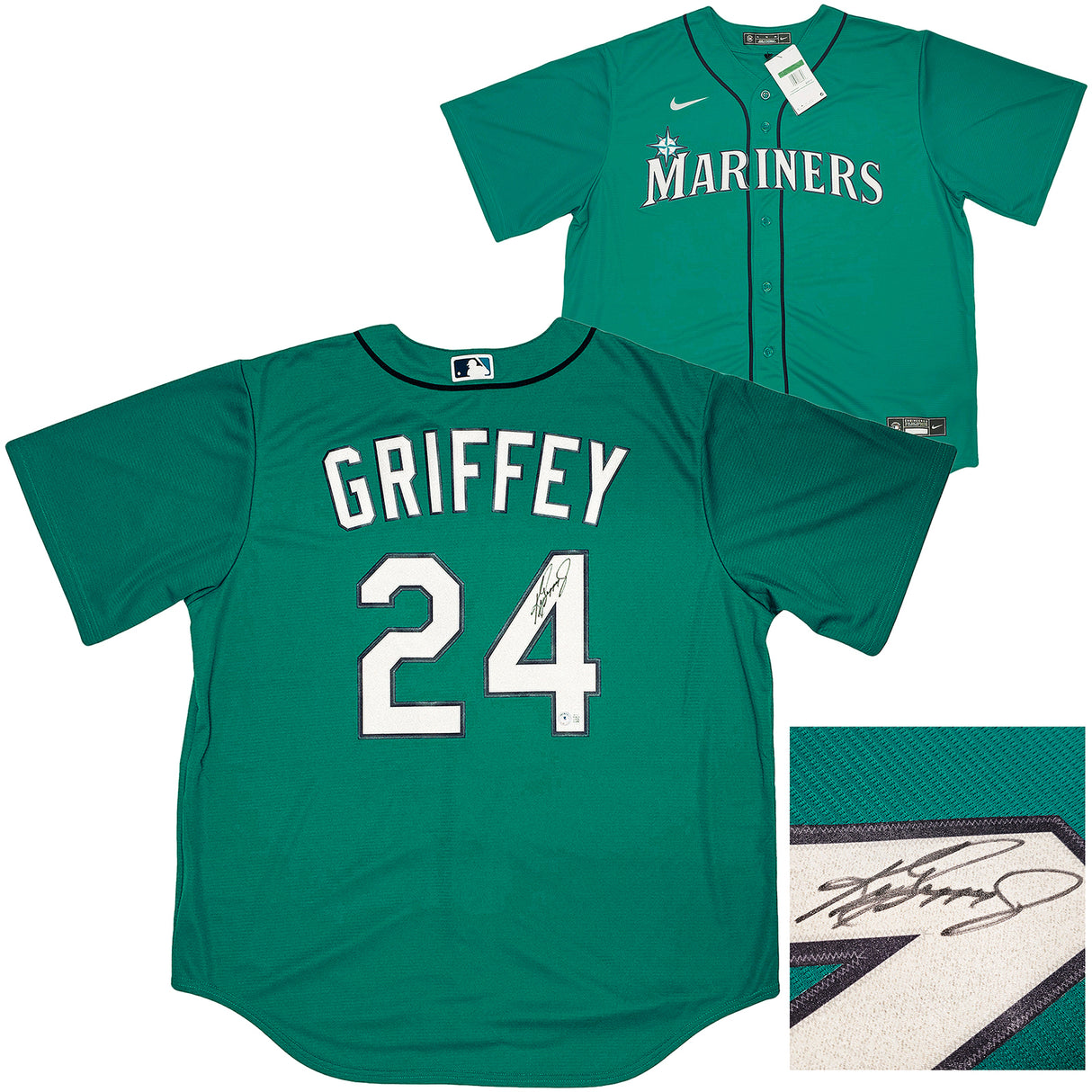 Seattle Mariners Ken Griffey Jr. Autographed Teal Nike Jersey Size XL Beckett BAS Witness Stock #212480