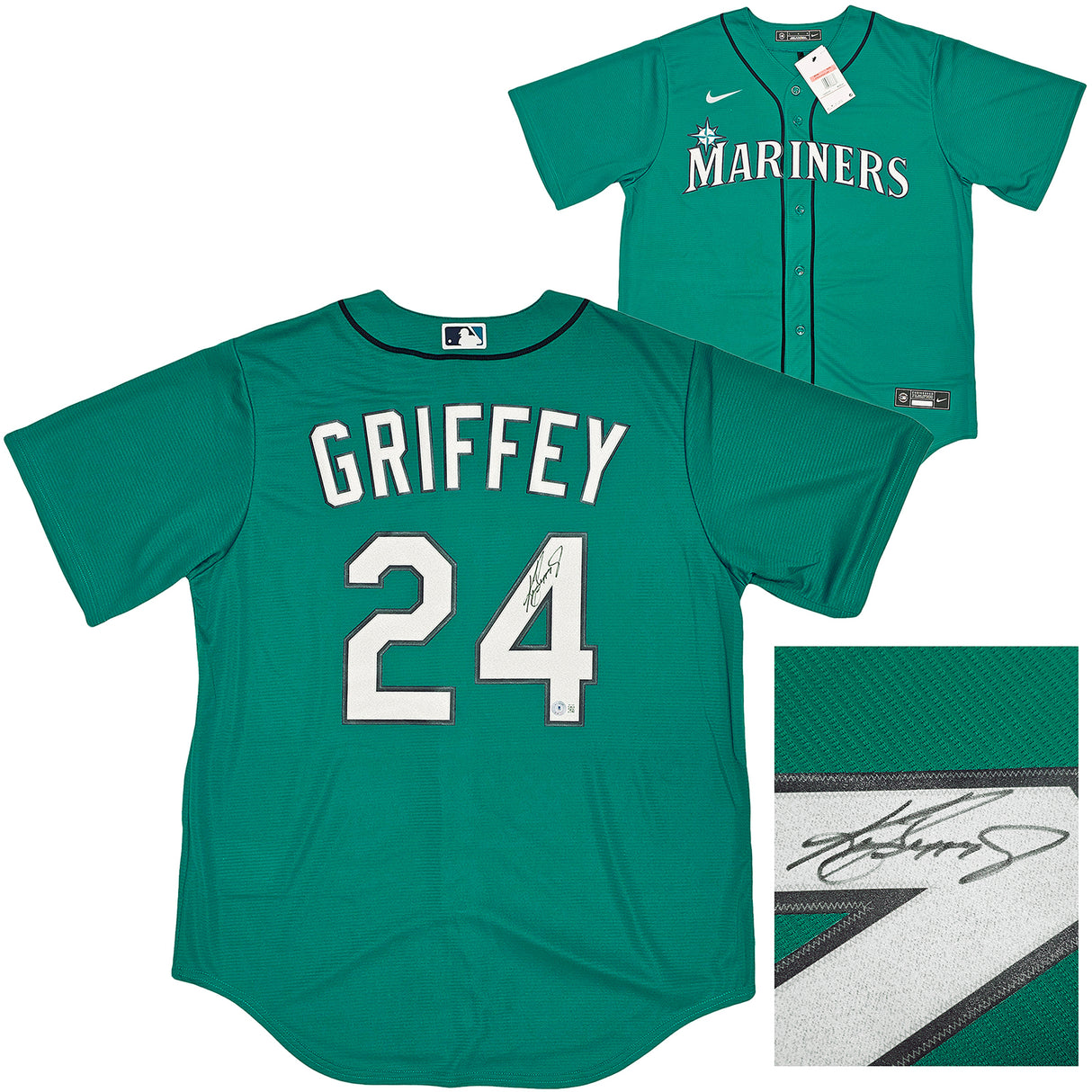 Seattle Mariners Ken Griffey Jr. Autographed Teal Nike Jersey Size L Beckett BAS Witness Stock #212481