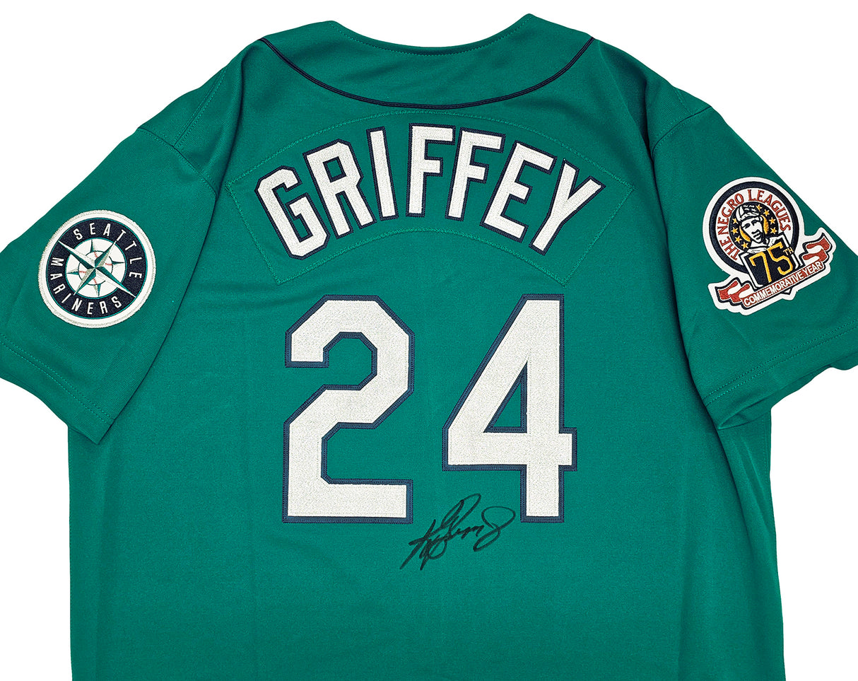 Seattle Mariners Ken Griffey Jr. Autographed Teal Authentic Mitchell & Ness 1995 Authentic Cooperstown Collection Jersey Size XL Negro League Patch Beckett BAS Witness Stock #212468