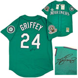 Seattle Mariners Ken Griffey Jr. Autographed Teal Authentic Mitchell & Ness 1995 Authentic Cooperstown Collection Jersey Size L Negro League Patch Beckett BAS Witness Stock #212469