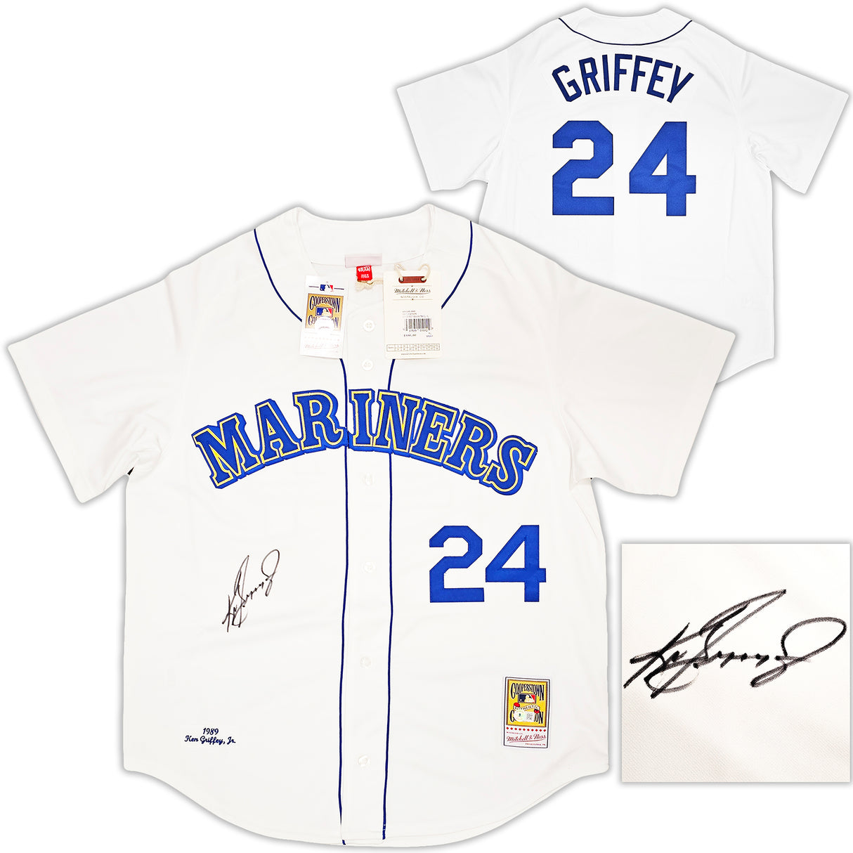 Seattle Mariners Ken Griffey Jr. Autographed White Authentic Mitchell & Ness 1989 Authentic Cooperstown Collection Jersey Size XL Beckett BAS Witness Stock #212478