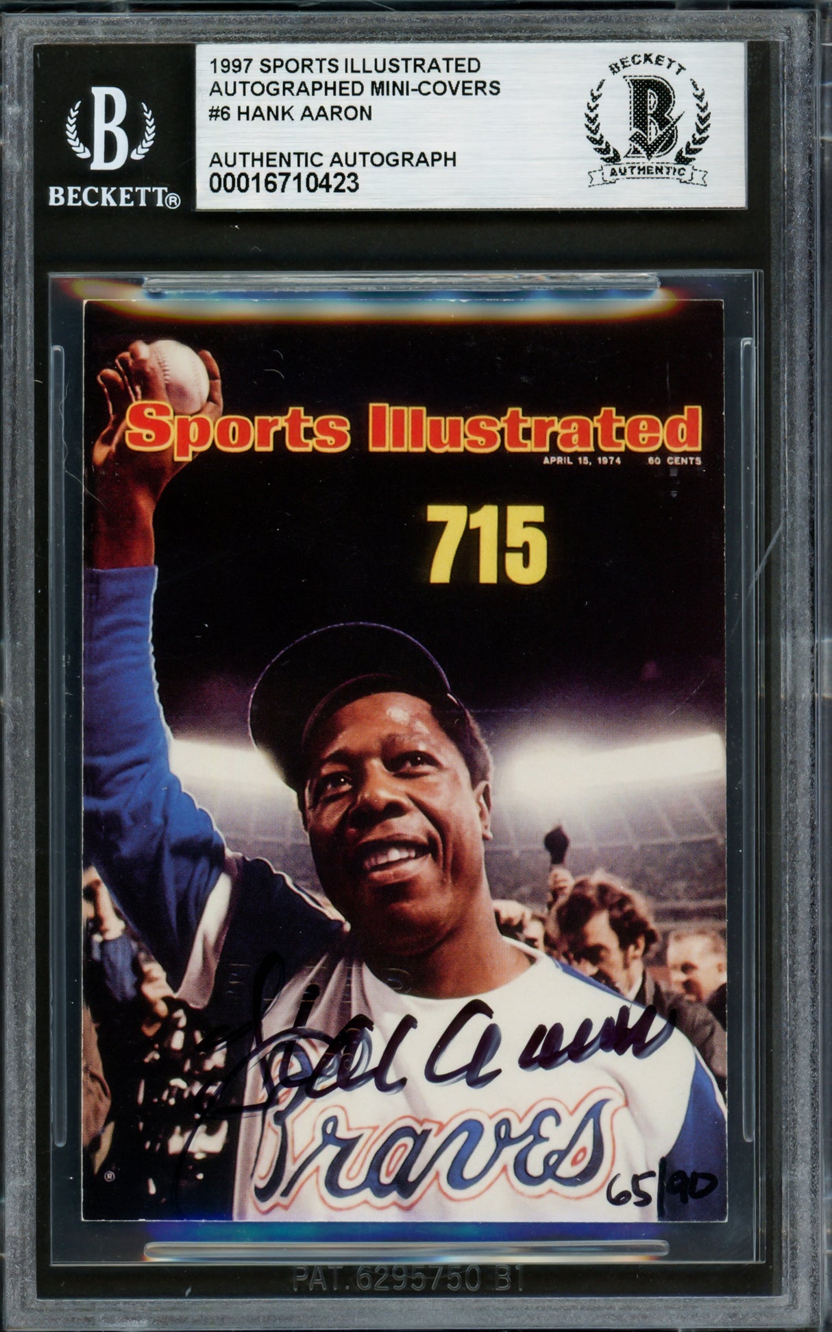 Hank Aaron Autographed 1997 Fleer Sports Illustrated Card #6 Atlanta Braves #65/90 Beckett BAS #16710423