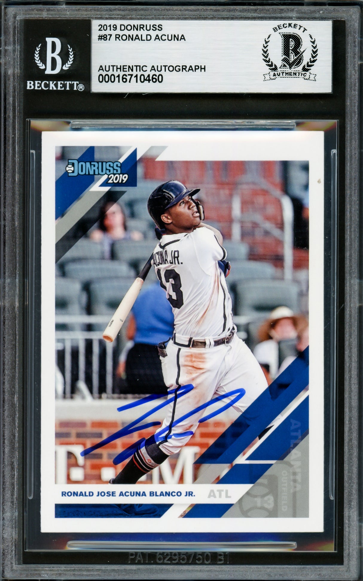 Ronald Acuna Jr. Autographed 2019 Donruss Card #87 Atlanta Braves Beckett BAS #16710460