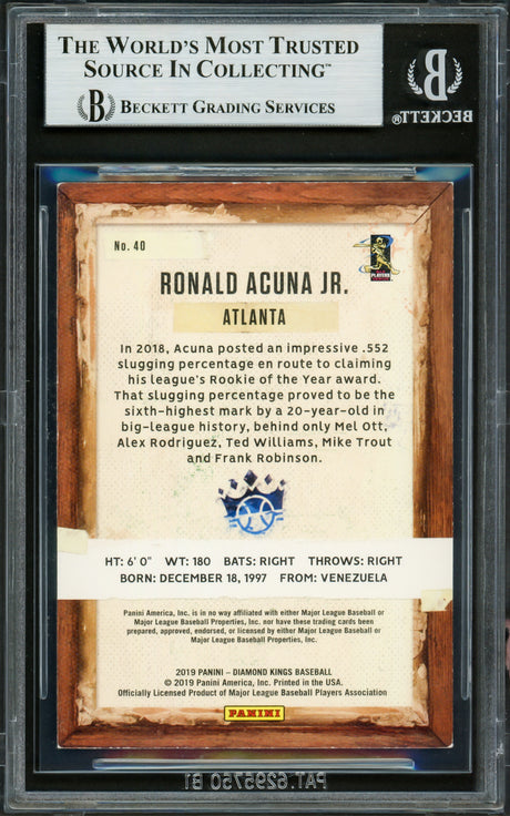 Ronald Acuna Jr. Autographed 2019 Donruss Diamond Kings Card #40 Atlanta Braves Beckett BAS #16710475