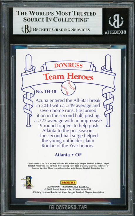 Ronald Acuna Jr. Autographed 2019 Panini Diamond Kings Heroes Card #TH10 Atlanta Braves Beckett BAS #16710485