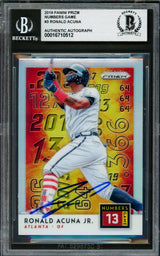 Ronald Acuna Jr. Autographed 2019 Panini Prizm Numbers Game Card #NG3 Atlanta Braves Beckett BAS #16710512