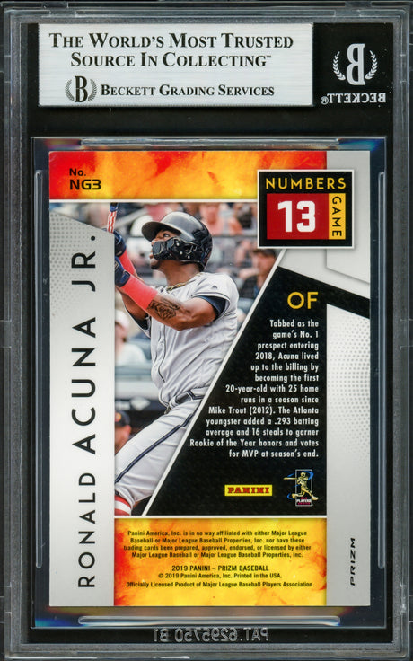 Ronald Acuna Jr. Autographed 2019 Panini Prizm Numbers Game Card #NG3 Atlanta Braves Beckett BAS #16710512