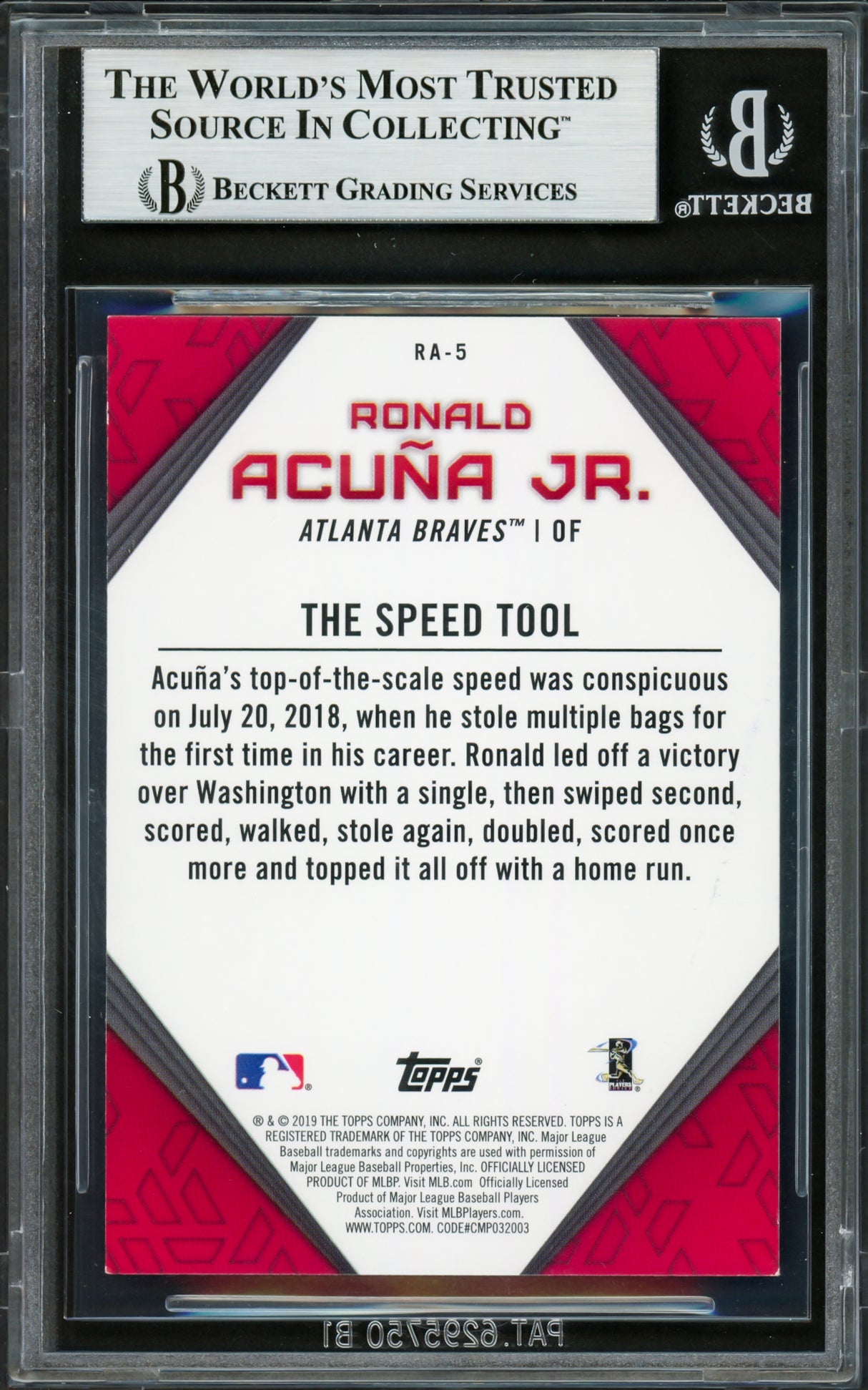 Ronald Acuna Jr. Autographed 2019 Topps Player Highlights Card #RA-5 Atlanta Braves Beckett BAS #16710579