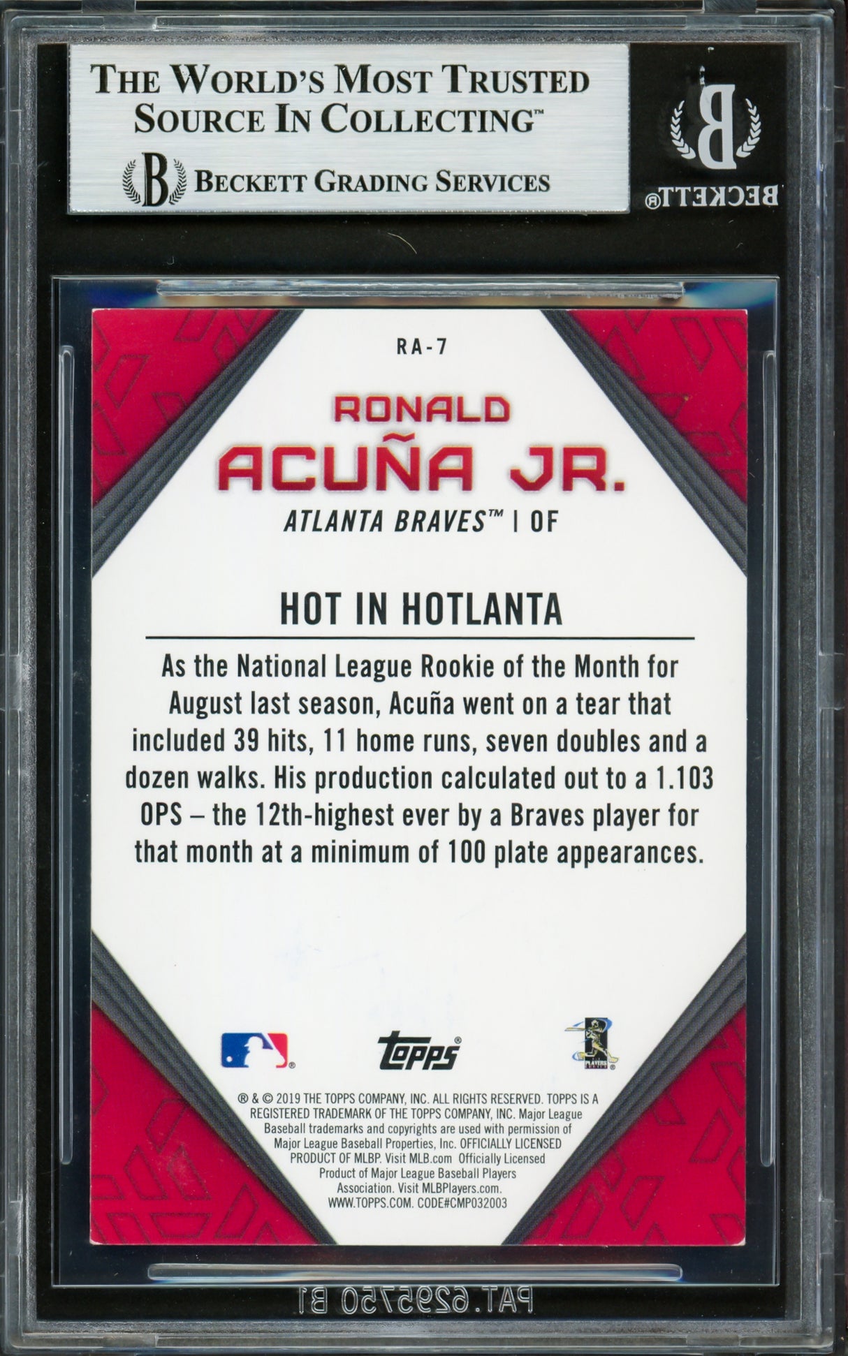 Ronald Acuna Jr. Autographed 2019 Topps Player Highlights Card #RA-7 Atlanta Braves Beckett BAS #16710582