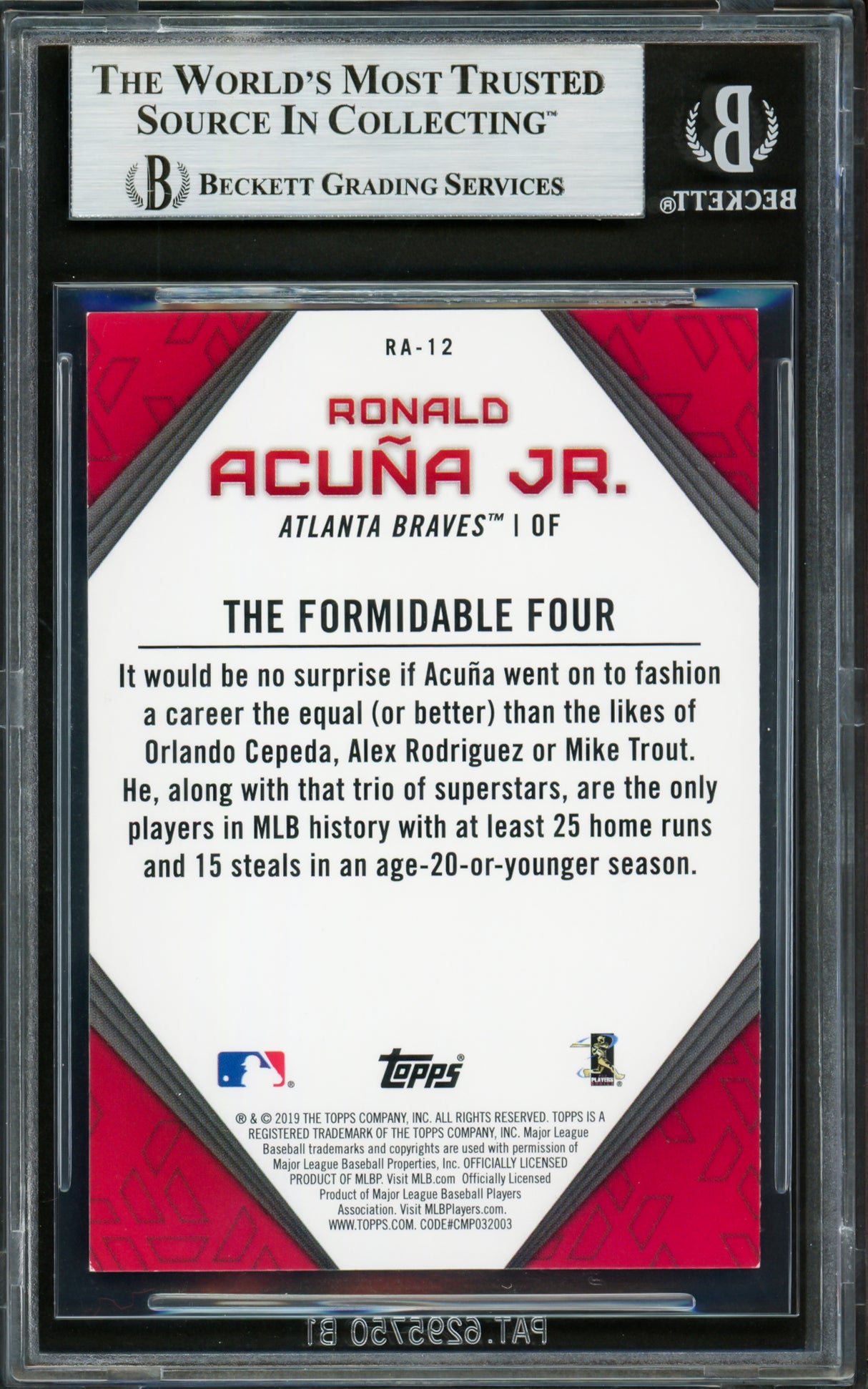 Ronald Acuna Jr. Autographed 2019 Topps Player Highlights Card #RA-12 Atlanta Braves Beckett BAS #16710601